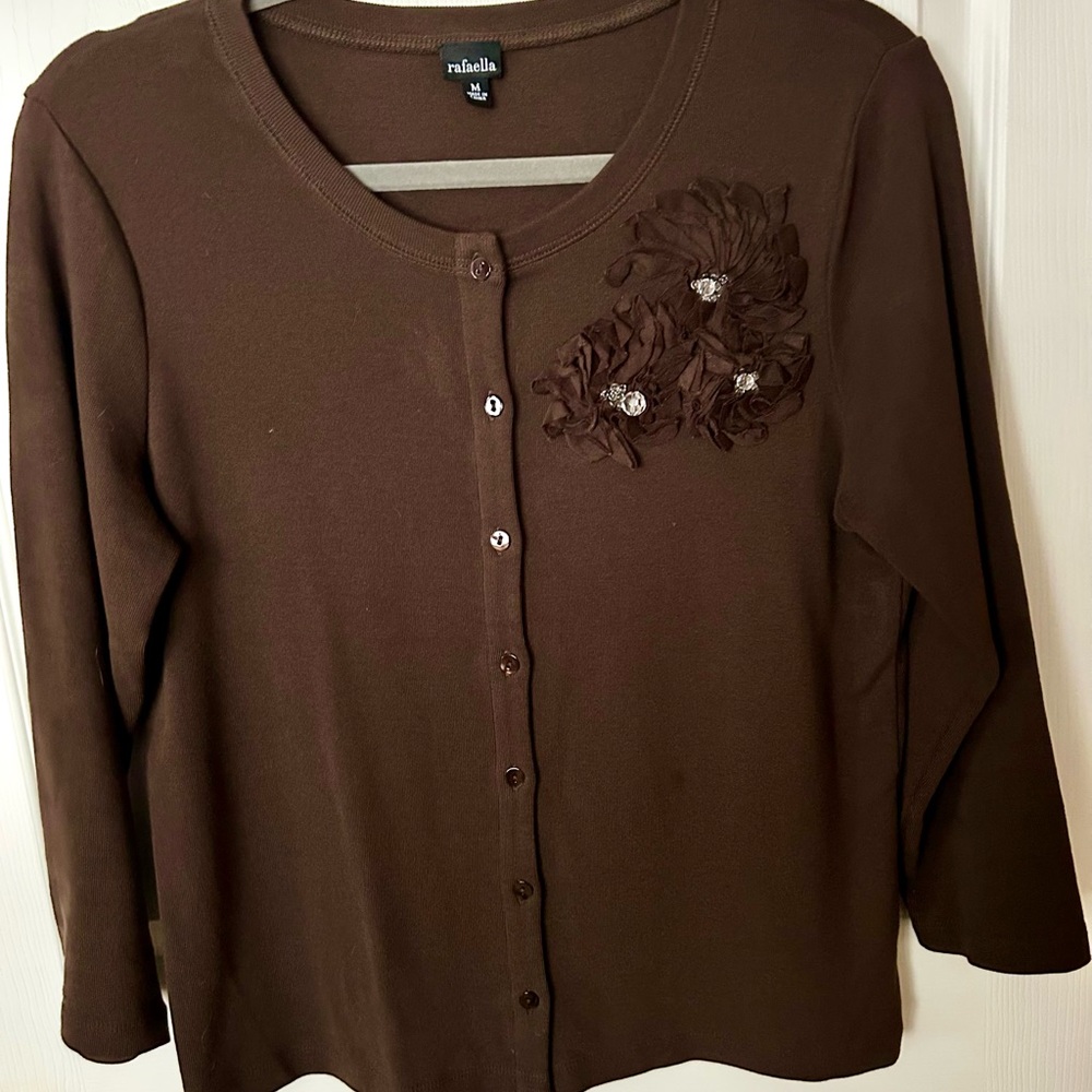Embellished Brown Knit Cardigan